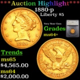 ***Auction Highlight*** 1880-p Gold Liberty Half Eagle $5 Graded ms64+ By SEGS (fc)