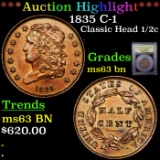 ***Auction Highlight*** 1835 Classic Head half cent C-1 1/2c Graded Select Unc BN By USCG (fc)