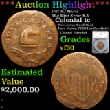 ***Auction Highlight*** 1787 NJ Colonial Cent Maris 38-c Mint Error R-3 1c Graded vf30 By SEGS (fc)