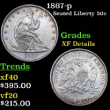 1867-p Seated Half Dollar 50c Grades xf details