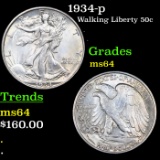 1934-p Walking Liberty Half Dollar 50c Grades Choice Unc