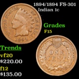 1894/1894 Indian Cent FS-301 1c Grades f+
