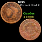 1838 Coronet Head Large Cent 1c Grades g details