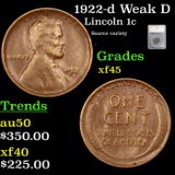 1922-d Weak D Lincoln Cent 1c Grades xf+ by SEGS