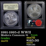 1991-1995-d WWII Modern Commem Dollar $1 Grades ms70, Perfection