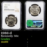NGC 1986-d Kennedy Half Dollar 50c Graded ms66 By NGC