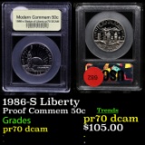 Proof . 1986-S Liberty Modern Commem Half Dollar 50c Graded GEM++ Proof Deep Cameo By USCG