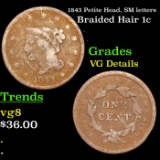 1843 Braided Hair Large Cent Petite Head, SM letters 1c Grades vg details