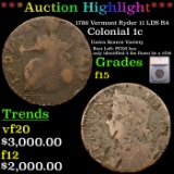 ***Auction Highlight*** 1786 Vermont Colonial Cent Ryder 11 LDS R4 1c Graded f15 By SEGS (fc)