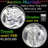 ***Auction Highlight*** 1929-p Mercury Dime Near Top POP! 10c Graded ms67 fsb By SEGS (fc)