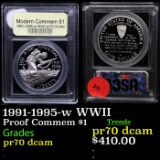 Proof . 1991-1995-w WWII Modern Commem Dollar $1 Graded GEM++ Proof Deep Cameo By USCG