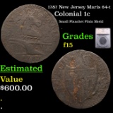 1787 New Jersey Colonial Cent Maris 64-t 1c Graded f15 By SEGS