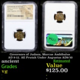 NGC Governors of Judaea, Marcus Ambibulus AD 9-12. AE Prutah Under Augustus AD9/10 Graded vg By NGC