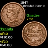 1847 Braided Hair Large Cent 1c Grades vf++