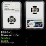 NGC 1986-d Roosevelt Dime 10c Graded ms65 By NGC