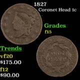 1827 Coronet Head Large Cent 1c Grades f+