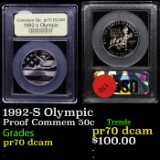 Proof . 1992-S Olympic Modern Commem Half Dollar 50c Graded GEM++ Proof Deep Cameo By USCG