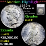 ***Auction Highlight*** 1925-s Peace Dollar 1 Graded ms64+ by SEGS (fc)