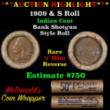 ***Auction Highlight*** Mixed small cents 1c orig shotgun roll, 1909 & S Indian Cent on other end, M