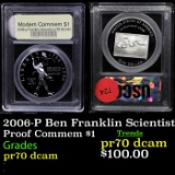 Proof . 2006-P Ben Franklin Scientist Modern Commem Dollar $1 Graded GEM++ Proof Deep Cameo By USCG