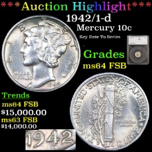 1942/1-d Mercury Dime 10c Graded ms64 FSB