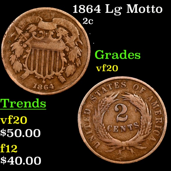 1864 Lg Motto Two Cent Piece 2c Grades vf, very fine