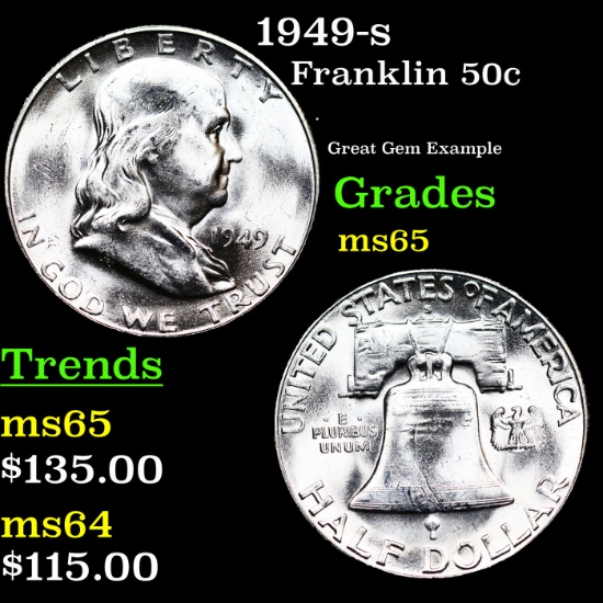 1949-s Franklin Half Dollar 50c Grades GEM Unc