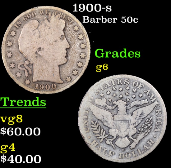 1900-s Barber Half Dollars 50c Grades g+
