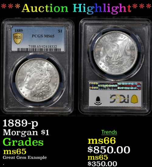 ***Auction Highlight*** PCGS 1889-p Morgan Dollar $1 Graded ms65 By PCGS (fc)
