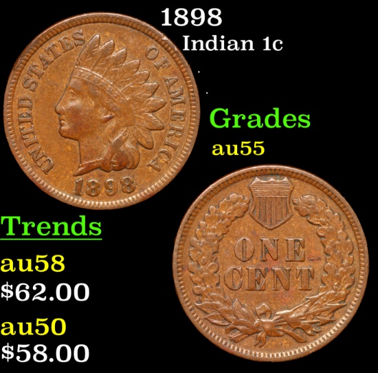 1898 Indian Cent 1c Grades Choice AU