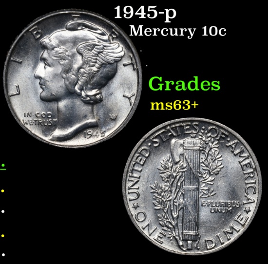 1945-p Mercury Dime 10c Grades Select+ Unc