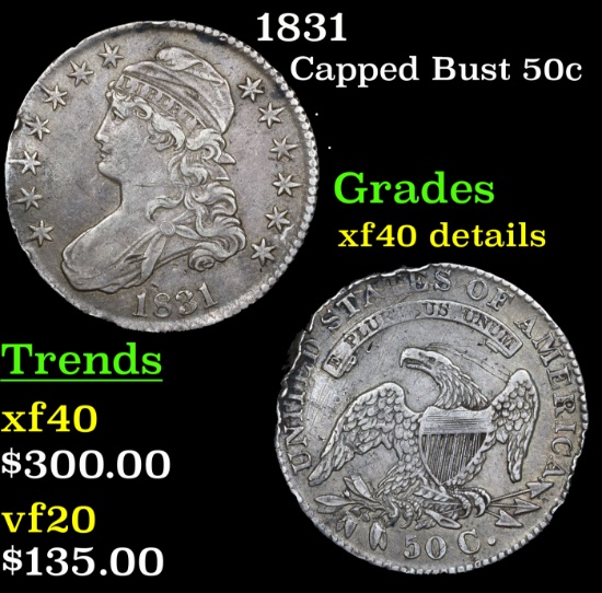 1831 Capped Bust Half Dollar 50c Grades xf details