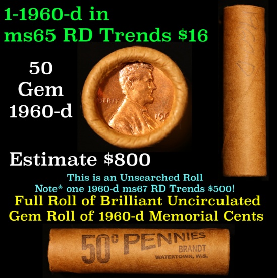 Shotgun Lincoln 1c roll, 1960-d 50 pcs Brandt Wrapper