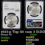 NGC 1923-p Peace Dollar Top 50 vam 2 D.D.O $1 Graded ms64 By NGC