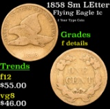 1858 Sm LEtters Flying Eagle Cent 1c Grades f details