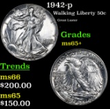 1942-p Walking Liberty Half Dollar 50c Grades GEM+ Unc