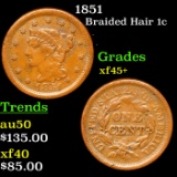 1851 Braided Hair Large Cent 1c Grades XF++