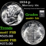 1934-p Mercury Dime 10c Grades GEM++ FSB By SEGS