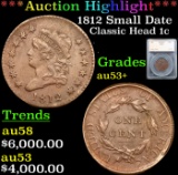 ***Auction Highlight*** 1812 Small Date Classic Head Large Cent 1c Graded au53+ By SEGS (fc)