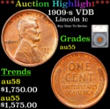 ***Auction Highlight*** 1909-s VDB Lincoln Cent 1c Grades Choice AU By SEGS (fc)