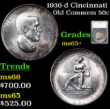 1936-d Cincinnati Old Commem Half Dollar 50c Graded ms65+ By SEGS