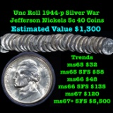 Full roll of Gem 1944-p Jefferson 5c, 40 Coins total Jefferson Nickle 5c
