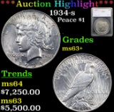 ***Auction Highlight*** 1934-s Peace Dollar $1 Graded ms63+ By SEGS (fc)