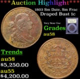 ***Auction Highlight*** 1803 Sm Date, Sm Frac Draped Bust Large Cent 1c Graded Choice AU/BU Slider B