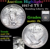 ***Auction Highlight*** 1917-d TY I Standing Liberty Quarter 25c Graded ms66+ fh By SEGS (fc)