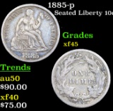 1885-p Seated Liberty Dime 10c Grades xf+
