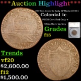 ***Auction Highlight*** 1787 New Jersey No Sprig AP Colonial Cent Maris 33-U R-4 1c Graded f15 By SE