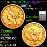 ***Auction Highlight*** 1867-s Gold Liberty Quarter Eagle $2 1/2 Graded au55 By SEGS (fc)