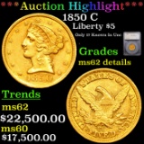 ***Auction Highlight*** 1850 C Gold Liberty Half Eagle Charlotte $5 Graded ms62 details By SEGS (fc)