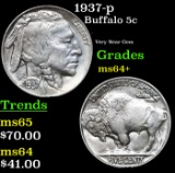 1937-p Buffalo Nickel 5c Grades Choice+ Unc